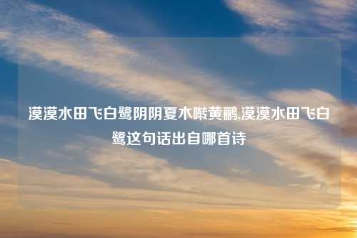 漠漠水田飞白鹭阴阴夏木啭黄鹂,漠漠水田飞白鹭这句话出自哪首诗