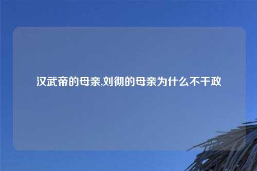 汉武帝的母亲,刘彻的母亲为什么不干政