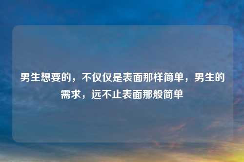 男生想要的,不仅仅是表面那样简单,男生的需求,远不止表面那般简单
