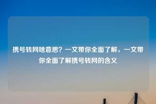 携号转网啥意思?一文带你全面了解,一文带你全面了解携号转网的含义