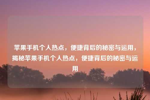 苹果手机个人热点，便捷背后的秘密与运用，揭秘苹果手机个人热点，便捷背后的秘密与运用