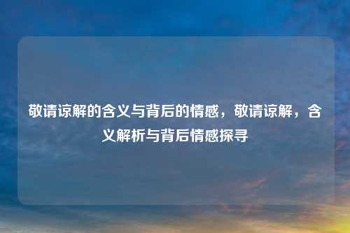 敬请谅解的含义与背后的情感,敬请谅解,含义解析与背后情感探寻