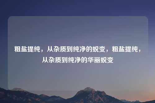 粗盐提纯,从杂质到纯净的蜕变,粗盐提纯,从杂质到纯净的华丽蜕变