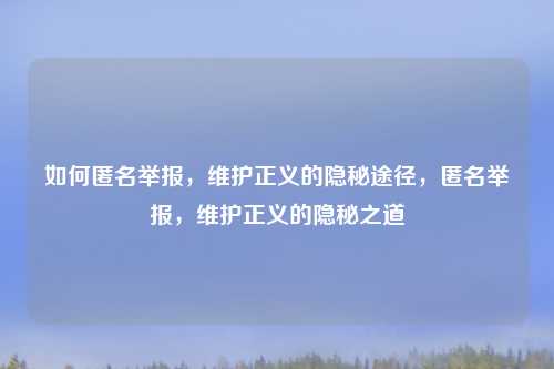 如何匿名举报,维护正义的隐秘途径,匿名举报,维护正义的隐秘之道
