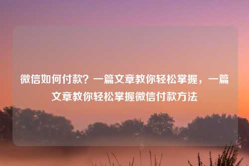 微信如何付款？一篇文章教你轻松掌握，一篇文章教你轻松掌握微信付款方法