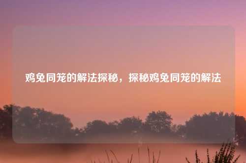 鸡兔同笼的解法探秘,探秘鸡兔同笼的解法