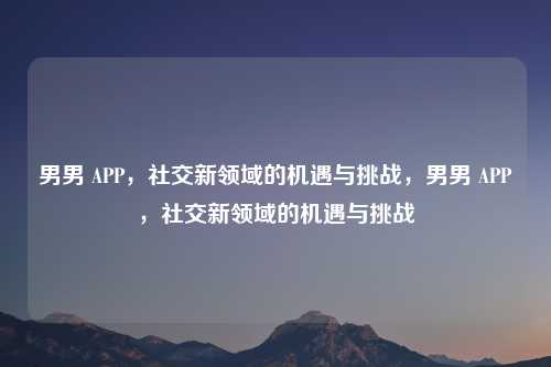 男男 APP，社交新领域的机遇与挑战，男男 APP，社交新领域的机遇与挑战