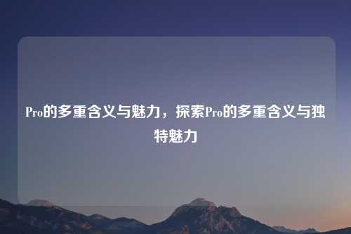 Pro的多重含义与魅力，探索Pro的多重含义与独特魅力