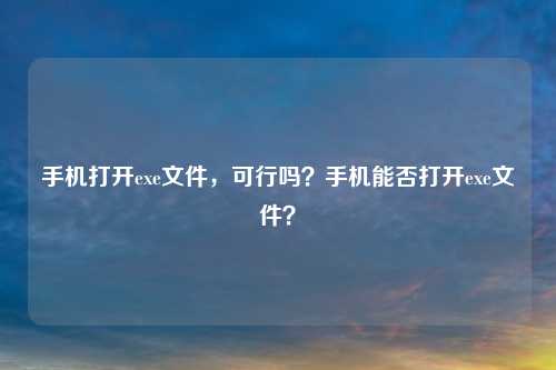 手机打开exe文件，可行吗？手机能否打开exe文件？