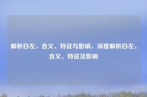 解析白左，含义、特征与影响，深度解析白左，含义、特征及影响