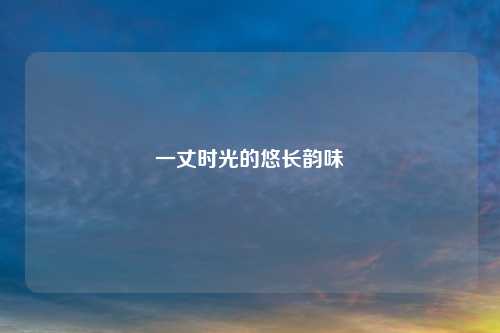 一丈时光的悠长韵味