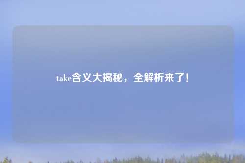 take含义大揭秘，全解析来了！
