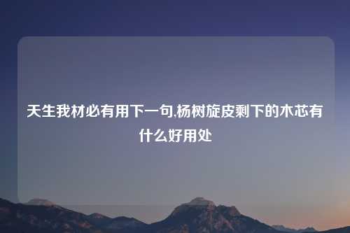 天生我材必有用下一句,杨树旋皮剩下的木芯有什么好用处