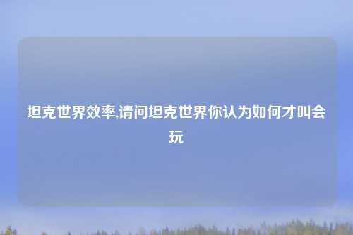 坦克世界效率,请问坦克世界你认为如何才叫会玩