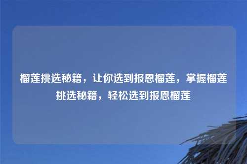 榴莲挑选秘籍，让你选到报恩榴莲，掌握榴莲挑选秘籍，轻松选到报恩榴莲