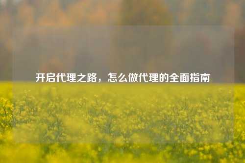 开启代理之路，怎么做代理的全面指南