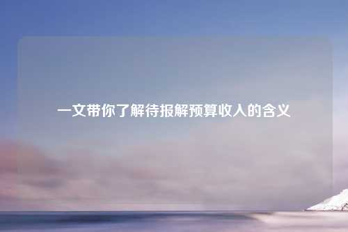 一文带你了解待报解预算收入的含义